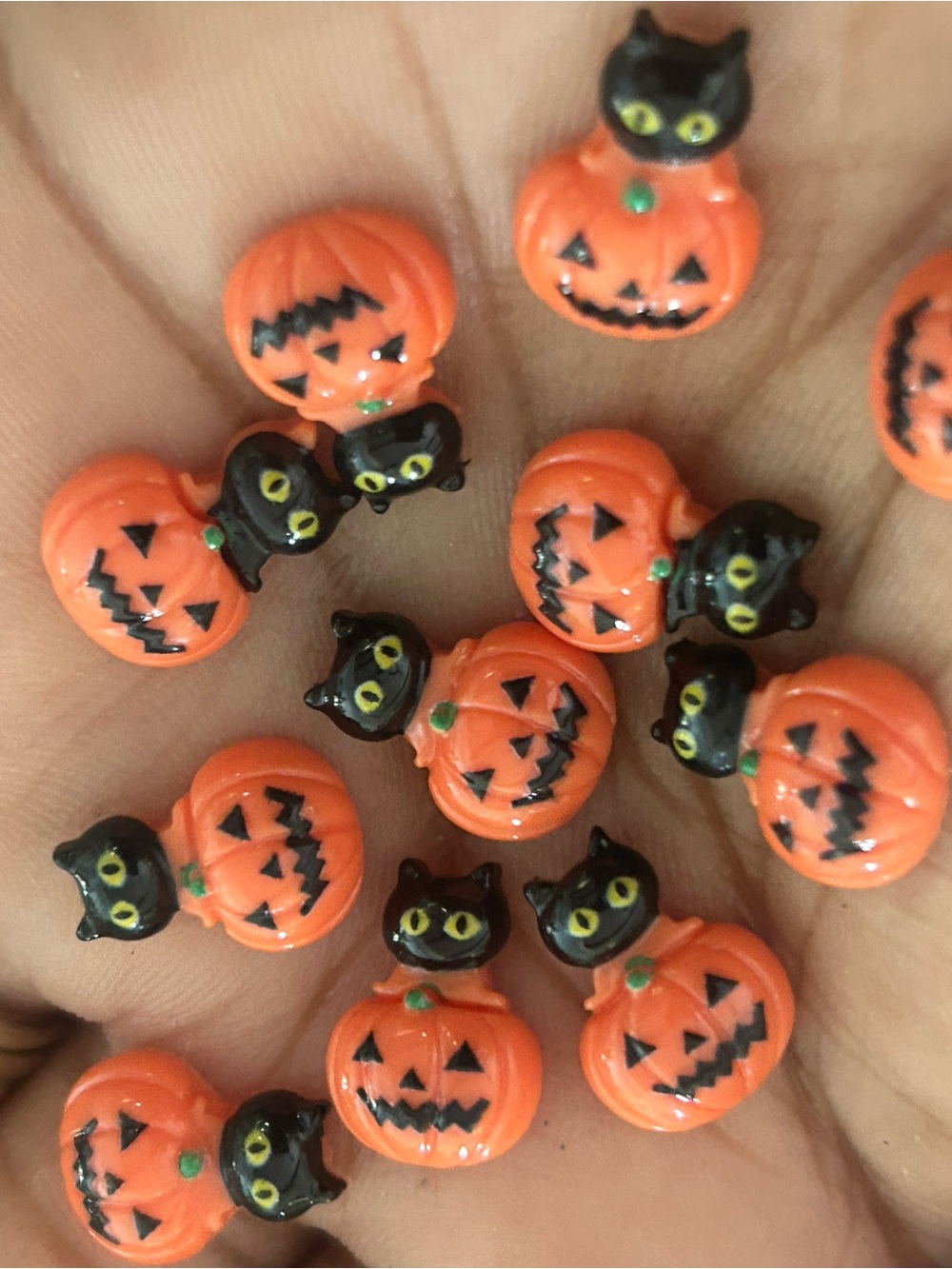 Nail art Halloween Pumpkin & Black Cat - Orange
